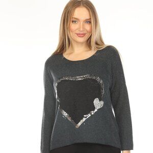 Charcoal cozy heart designed sweater Top